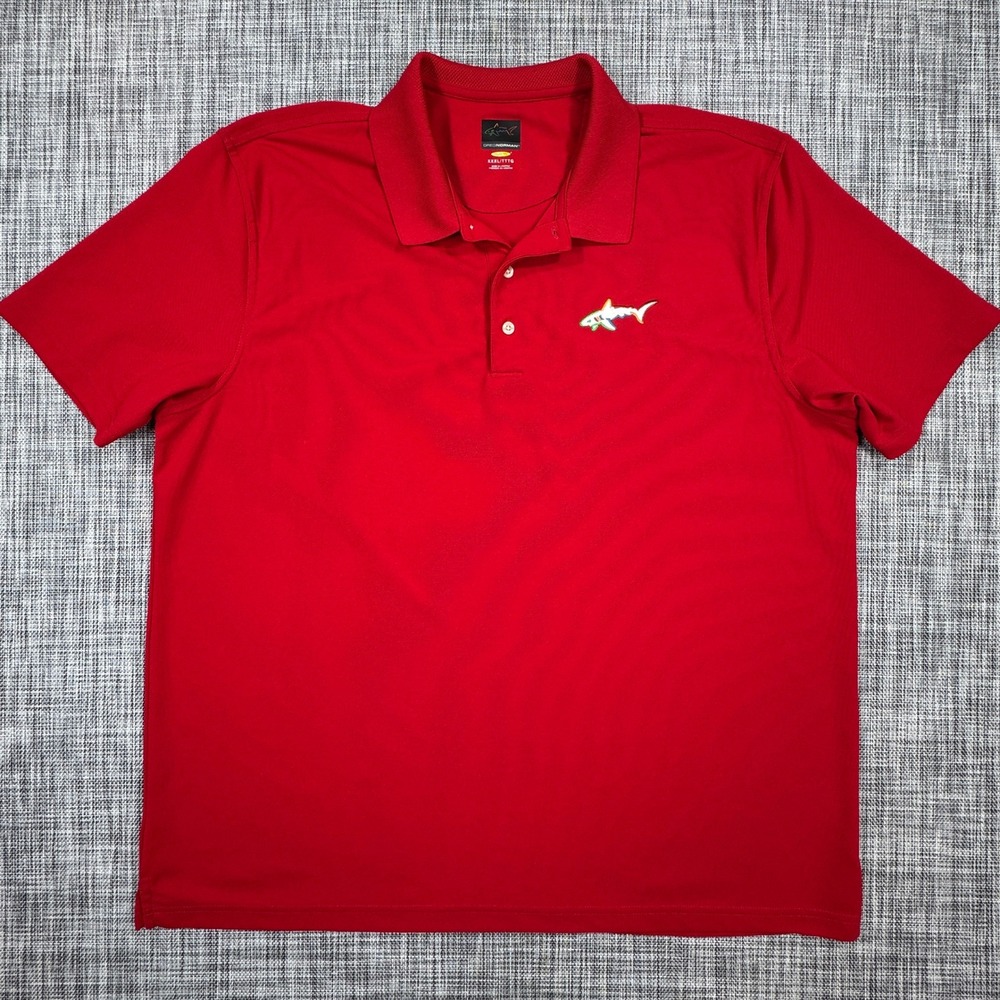 Greg Norman Mens 3XL Red Play Dry Golf Polo Shirt Short Sleeve Shark Logo Pique